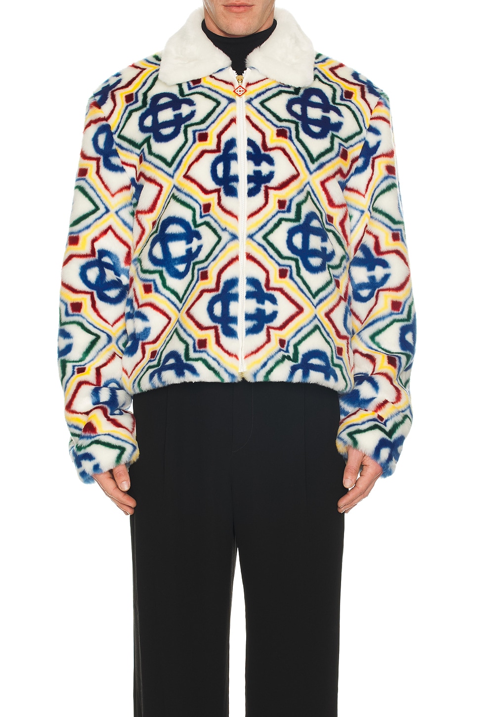 Image 4 of Casablanca Collared Faux Fur Jacket in Olympic Diamond Monogram