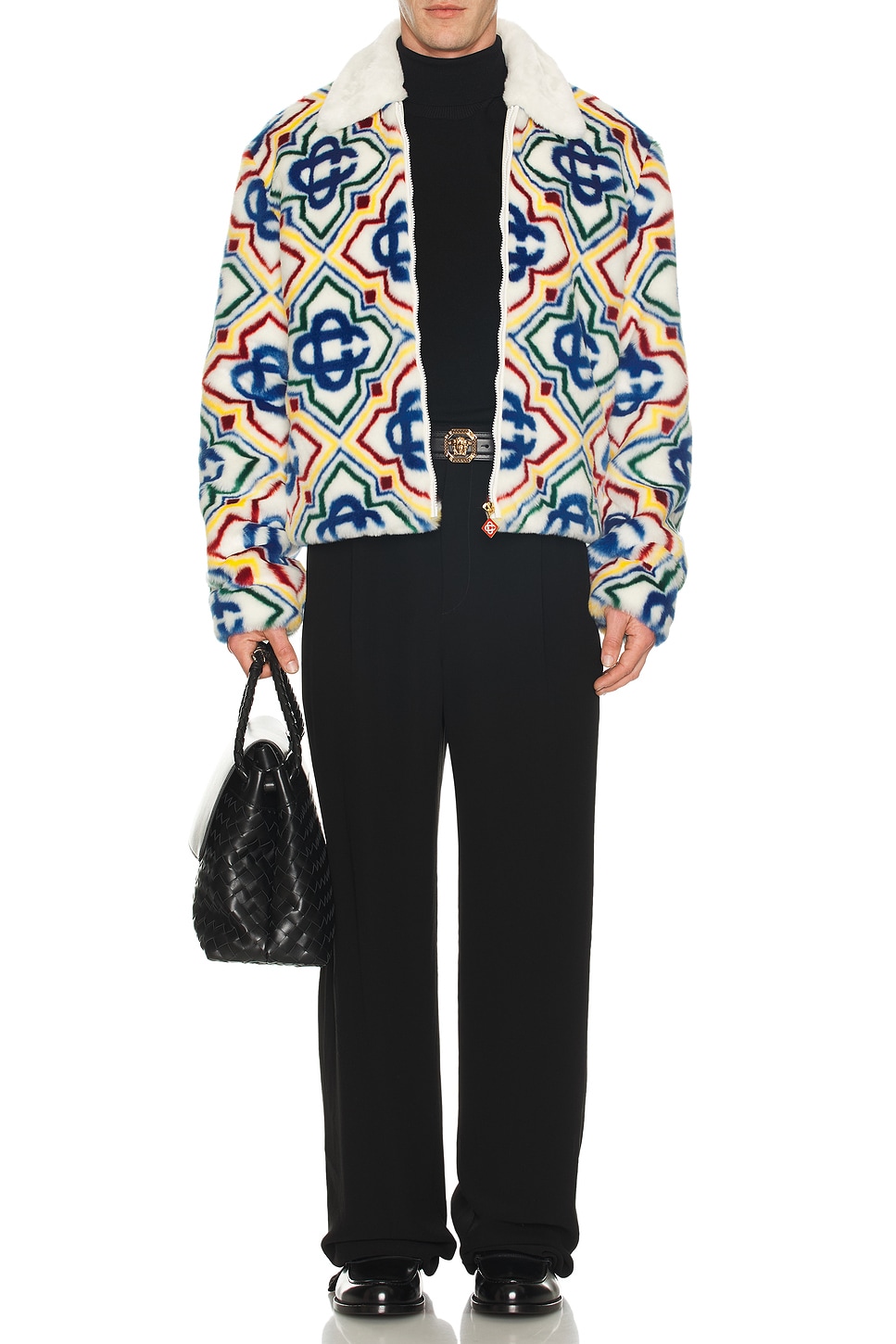 Image 1 of Casablanca Collared Faux Fur Jacket in Olympic Diamond Monogram