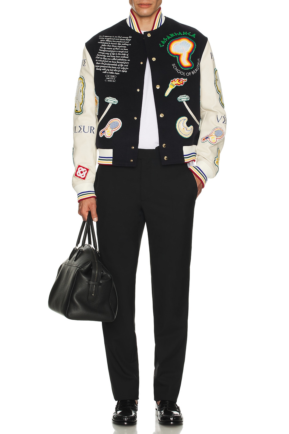 Image 1 of Casablanca Patchwork Bomber Jacket in Navy & Off White