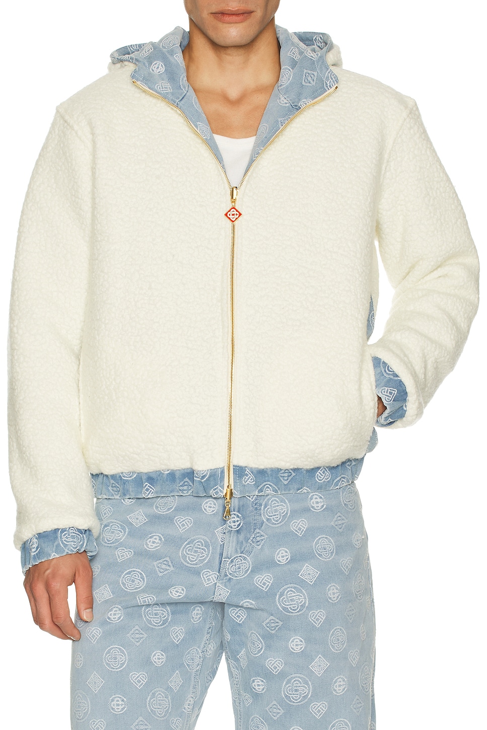 Image 6 of Casablanca Cashmere Terry & Denim Reversible Jacket in Bleached Monogra M Denim