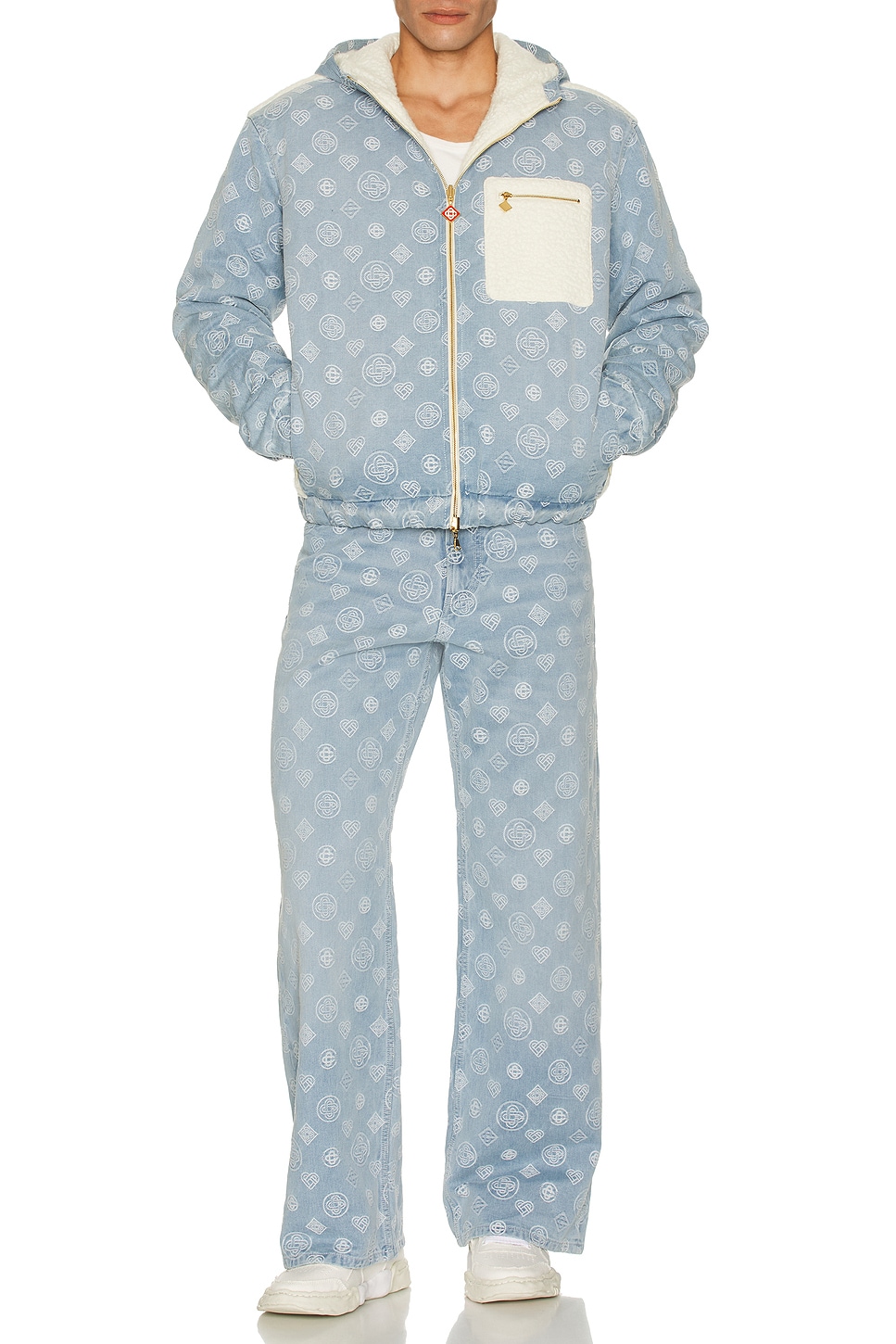 Image 7 of Casablanca Cashmere Terry & Denim Reversible Jacket in Bleached Monogra M Denim