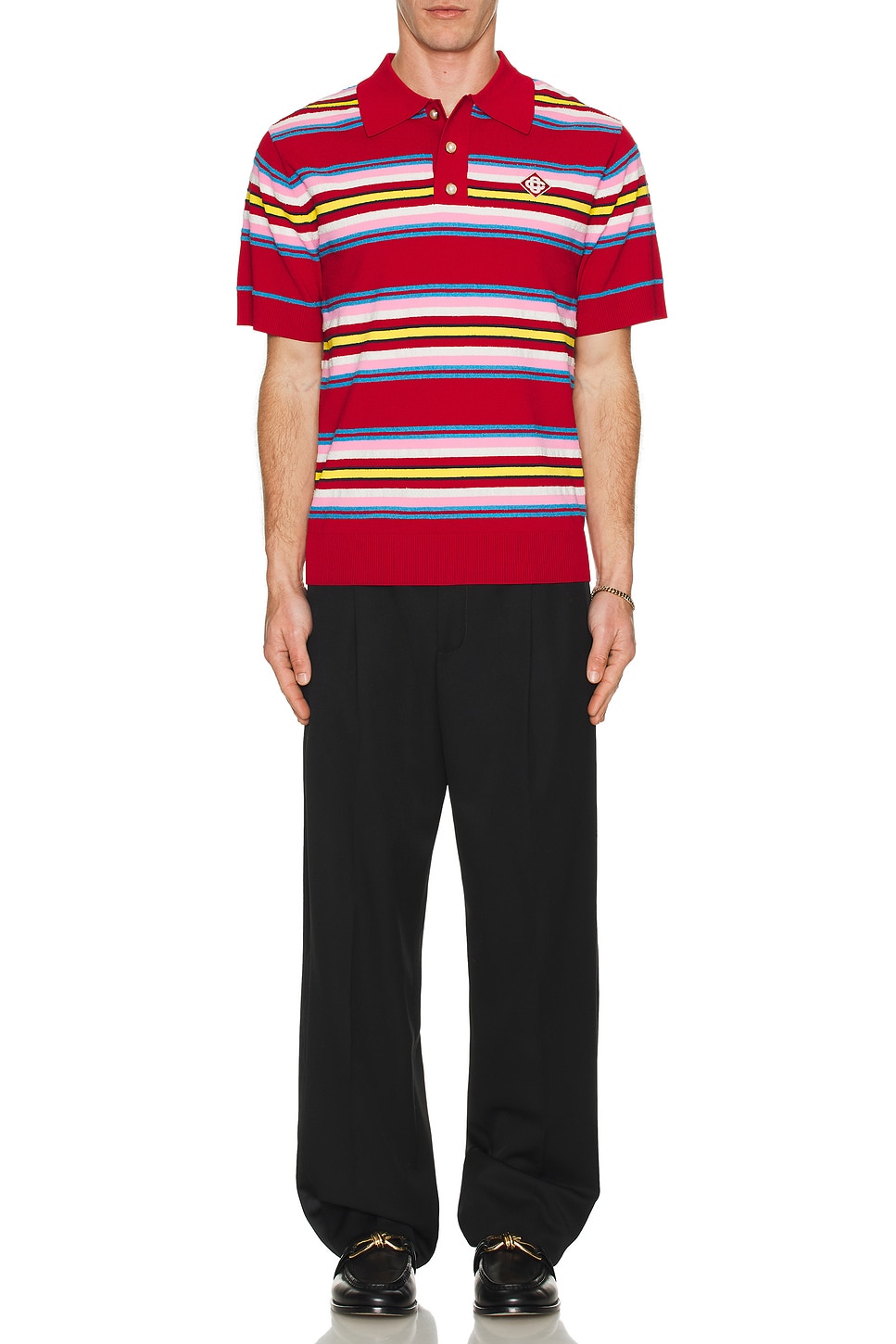 Image 1 of Casablanca Oversized Striped Polo in Multi Dark Red