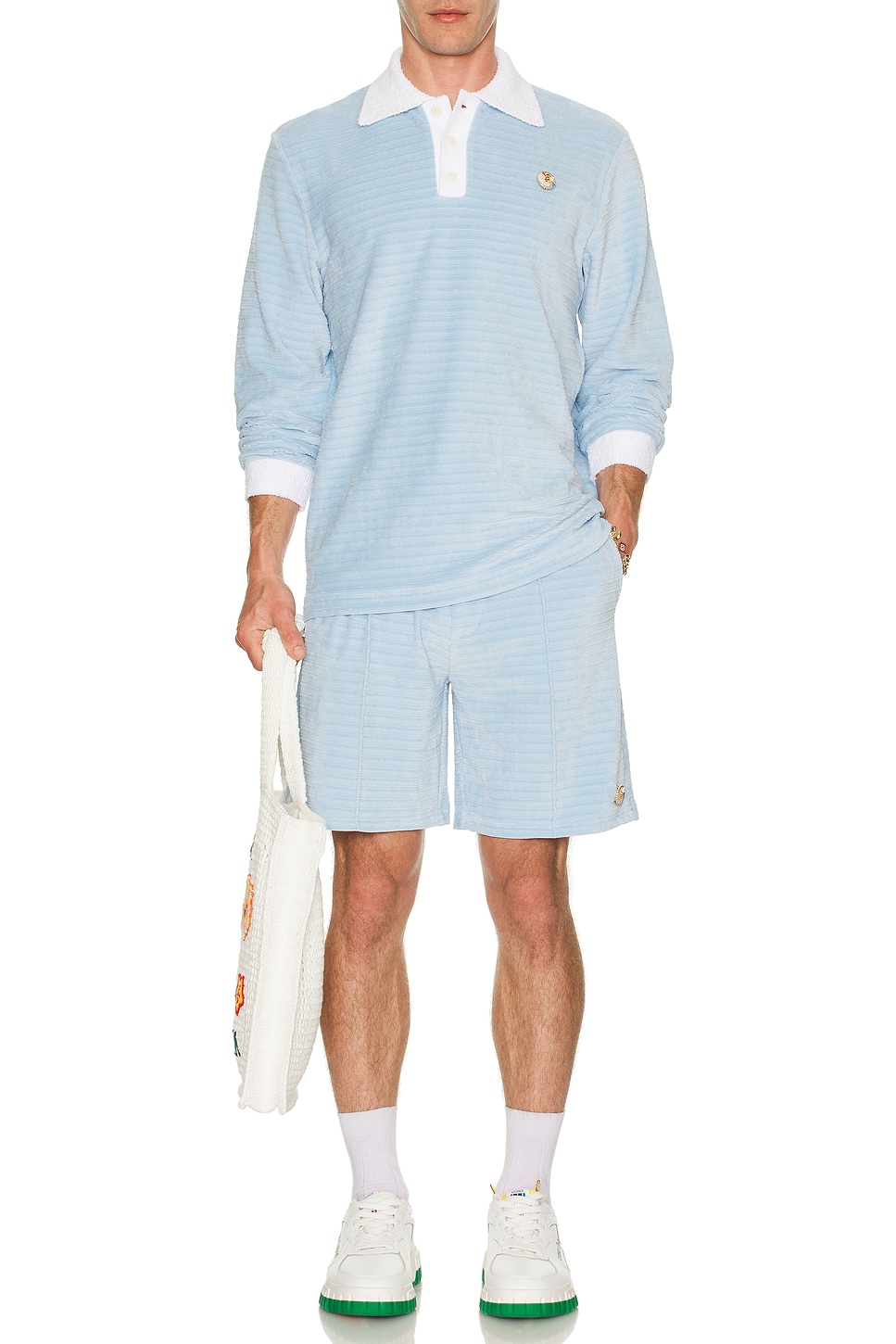 Image 1 of Casablanca Long Sleeve Velour Polo in Blue