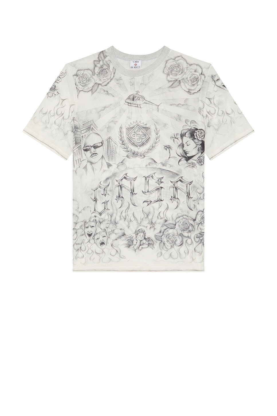 Image 1 of Casablanca Short Sleeve Printed Mesh Top in Tattoo