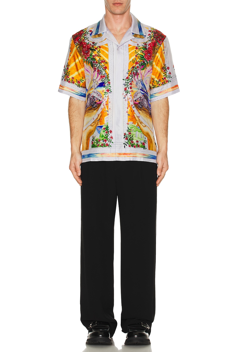 Image 1 of Casablanca Short Sleeve Cuban Collar Shirt in La Tournade De Rose