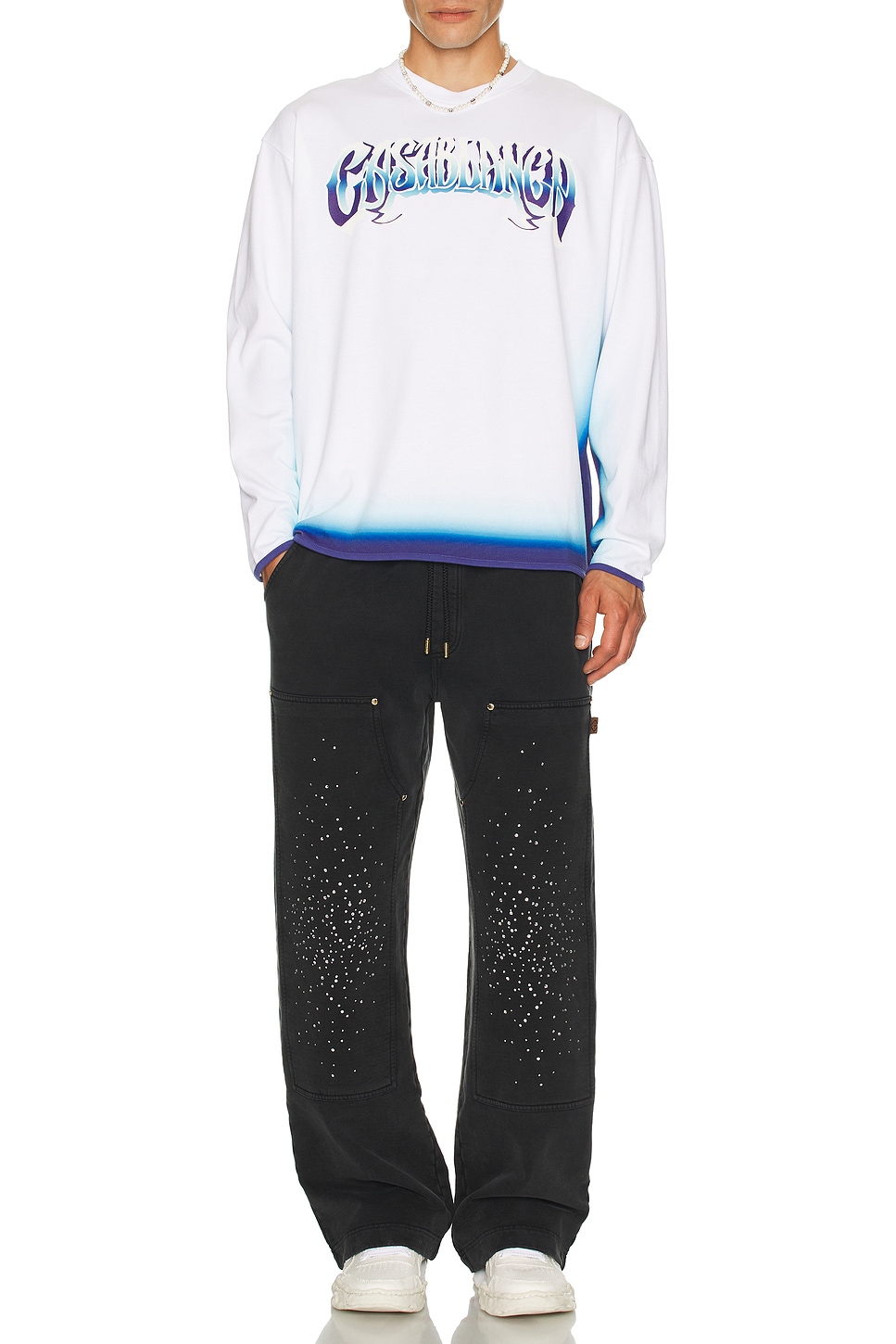 Image 1 of Casablanca Spray Dye Gradient Faded Logo Long Sleeve Tee in Blue Fade