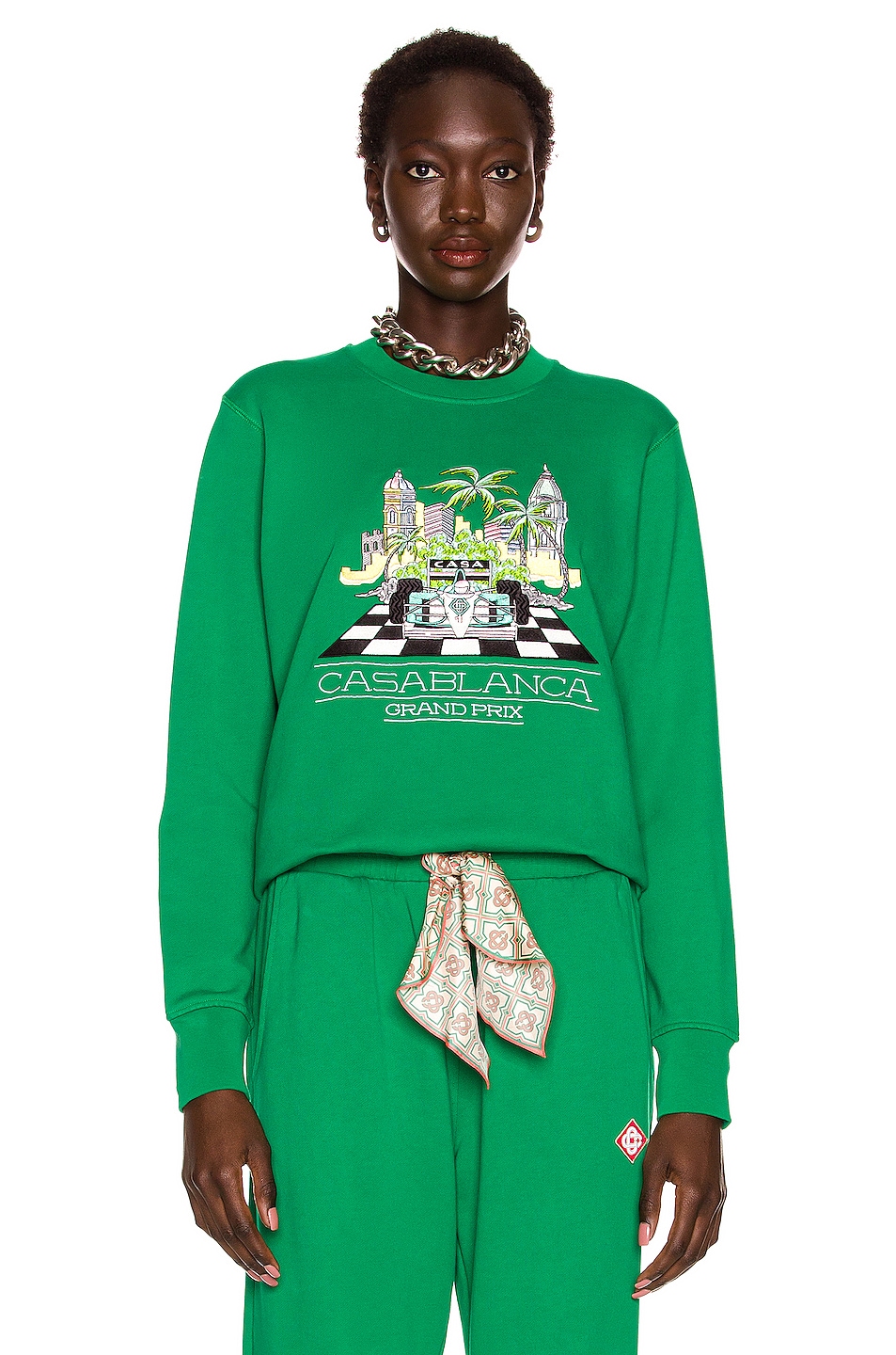 Image 1 of Casablanca Large Embroidered Finish Line Sweatshirt in Green
