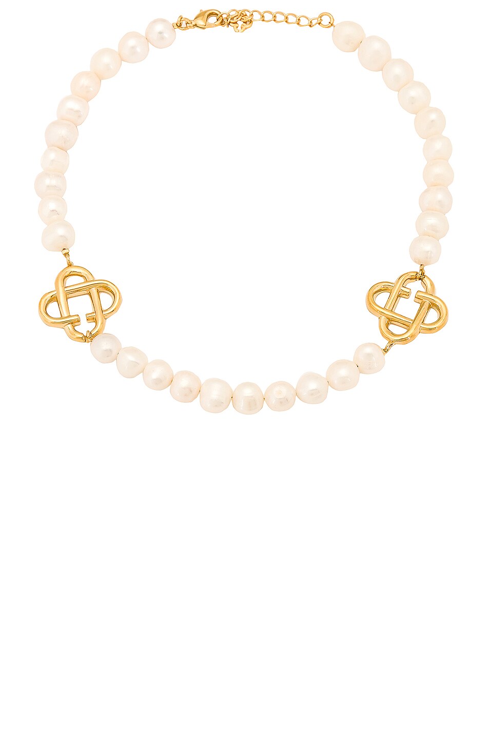 Image 1 of Casablanca Chunky Pearl Logo Necklace in Pearl & Gold