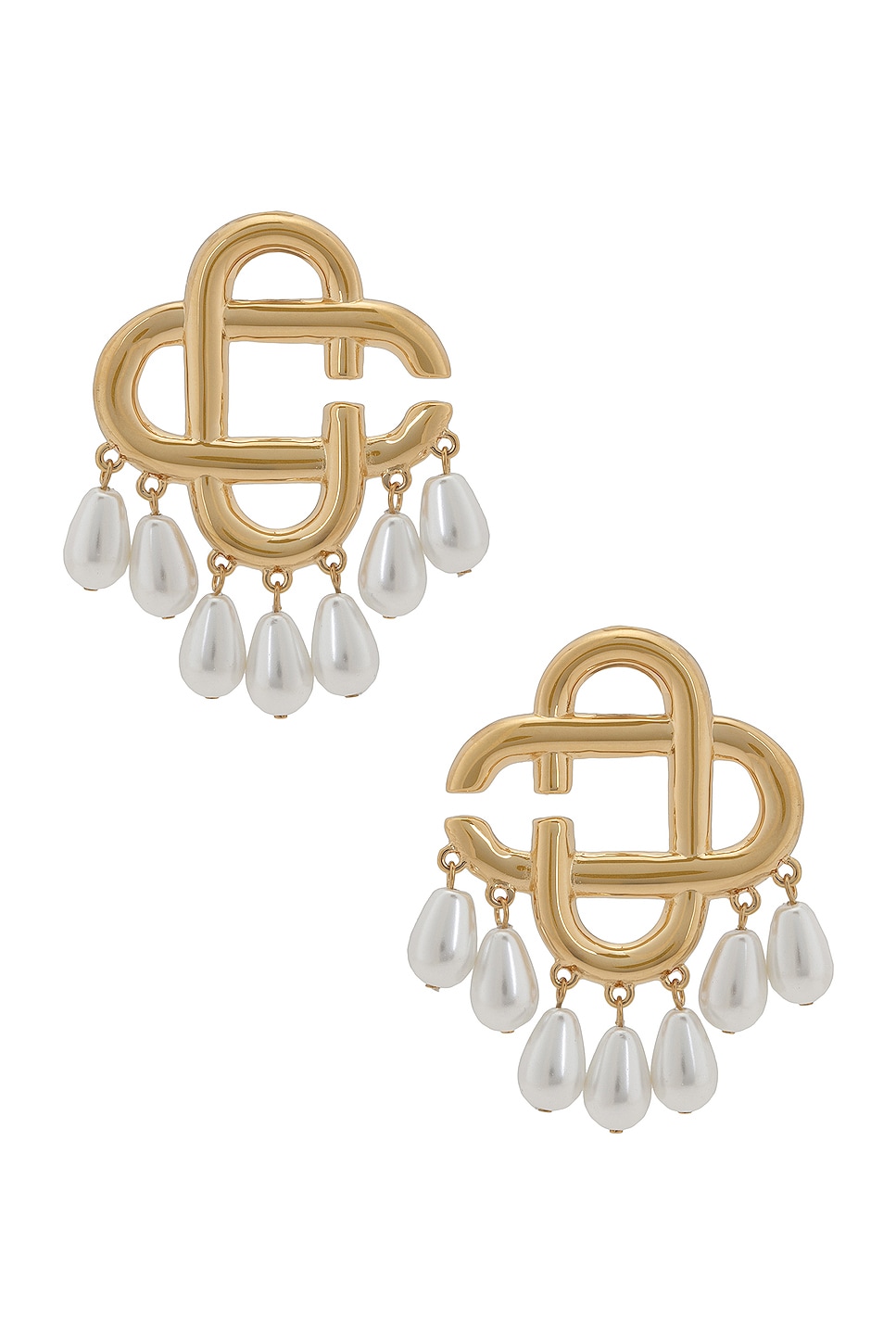 Image 1 of Casablanca Logo Drop Earrings in Gold & Pearl