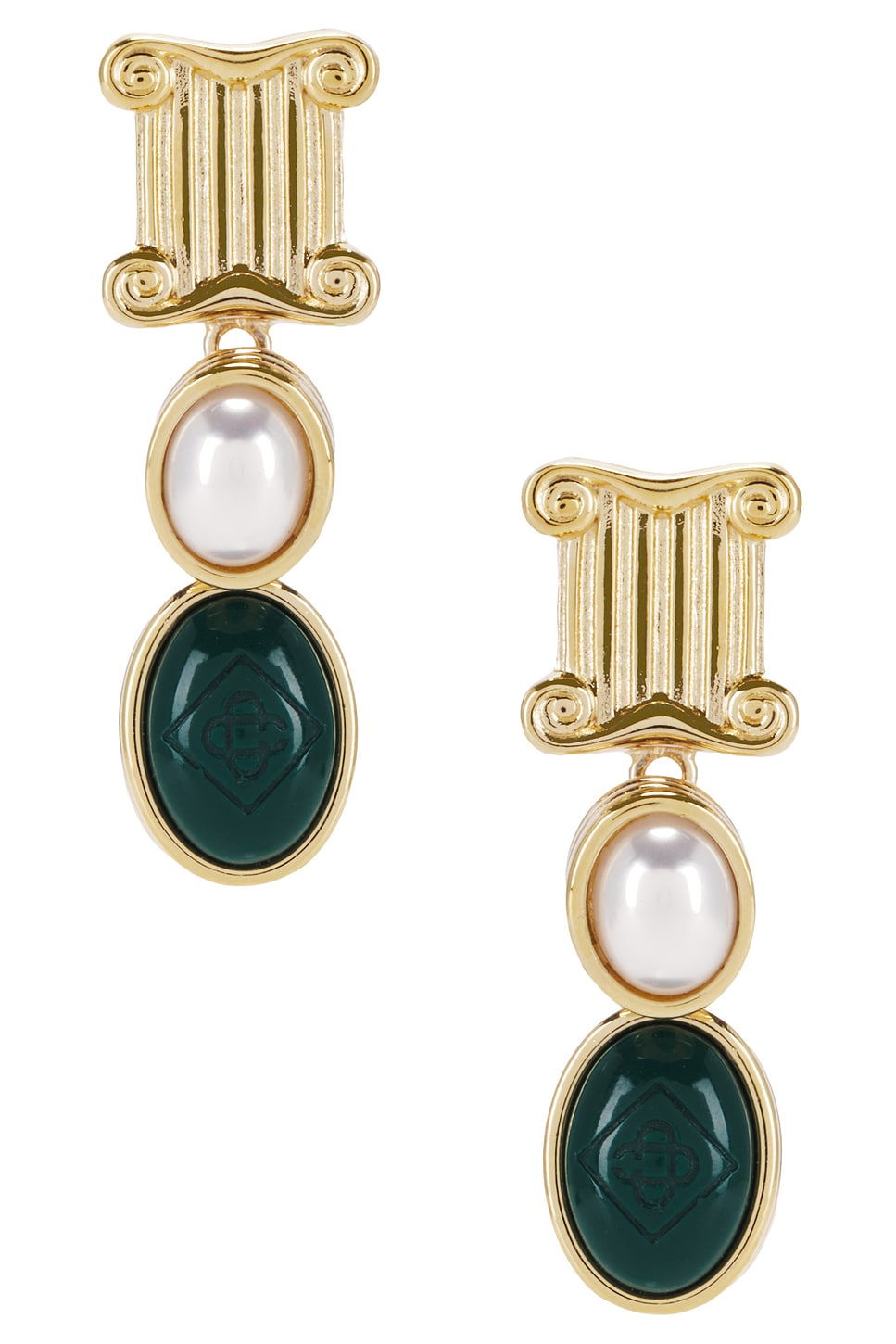 Shop Casablanca Column Drop Earrings In Green & Gold