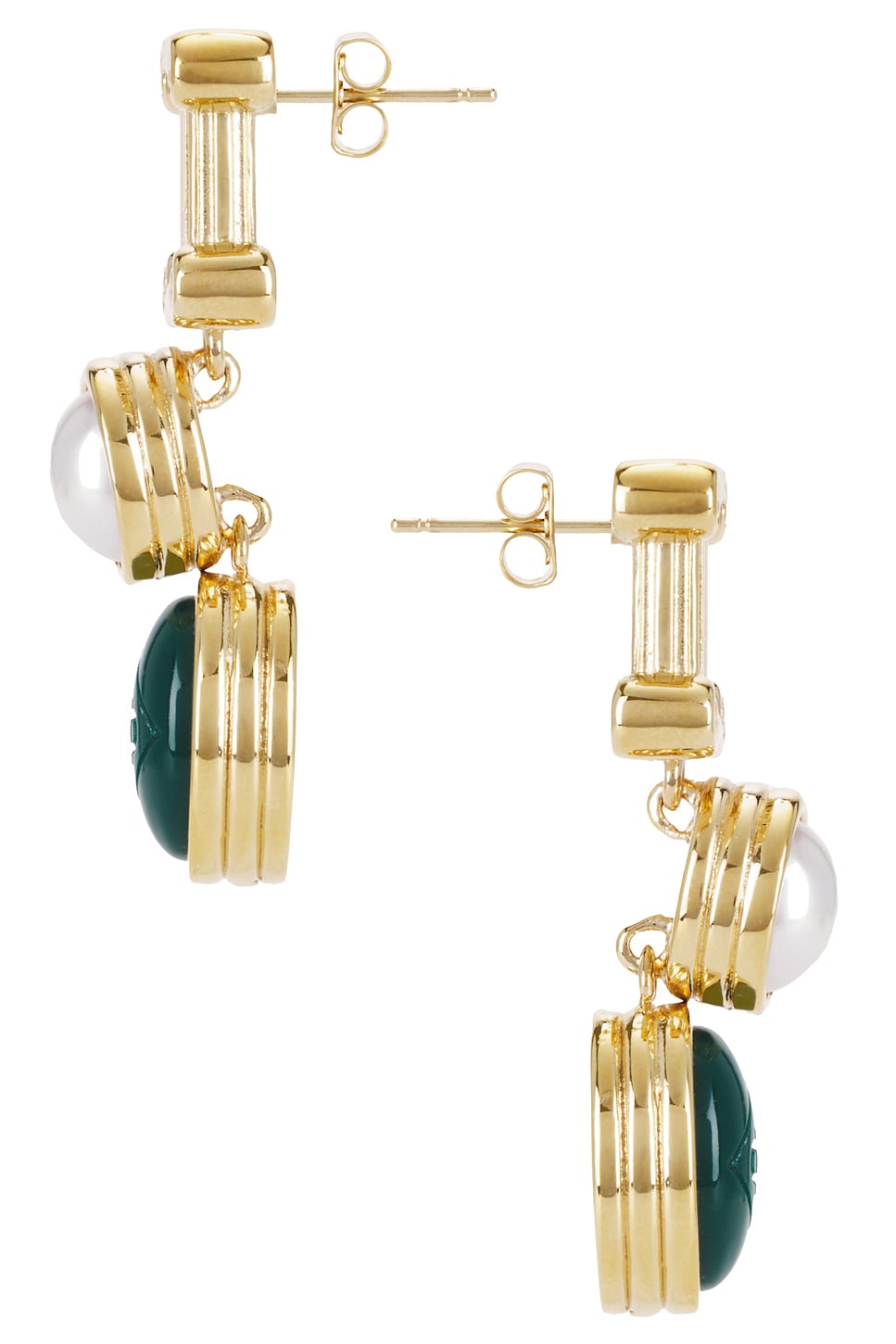 Shop Casablanca Column Drop Earrings In Green & Gold