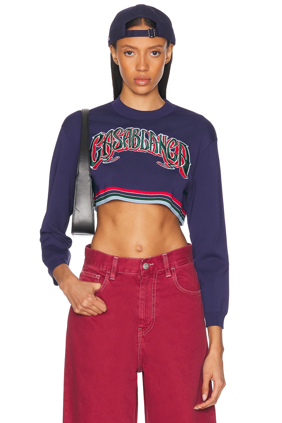 Image 1 of Casablanca Baseball Cropped Tee in Navy