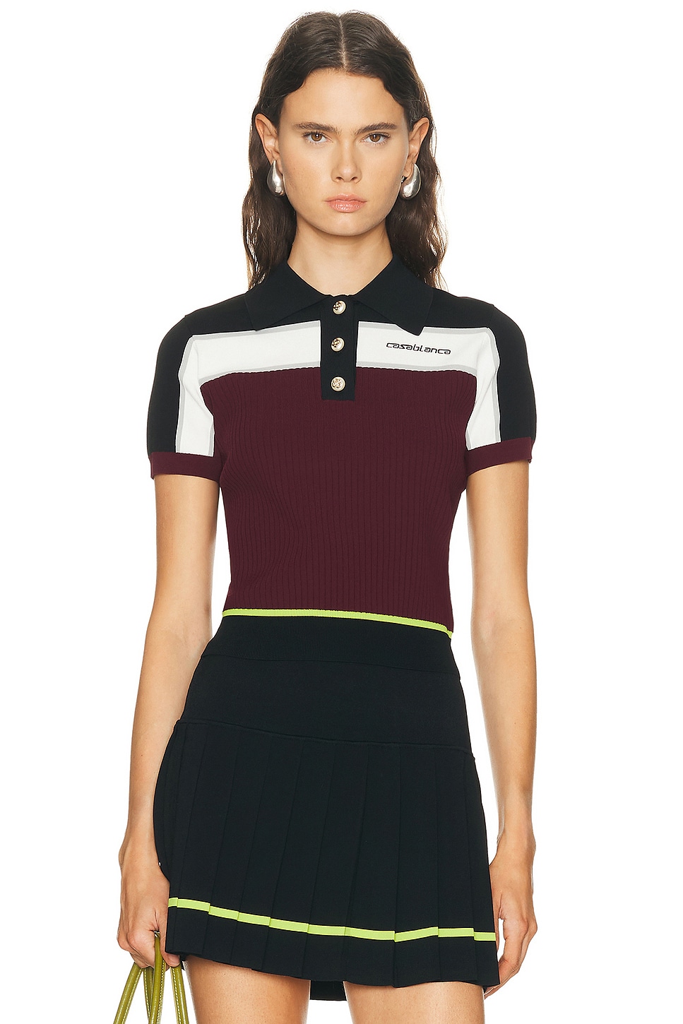 Image 1 of Casablanca Striped Polo Shirt in Burgundy