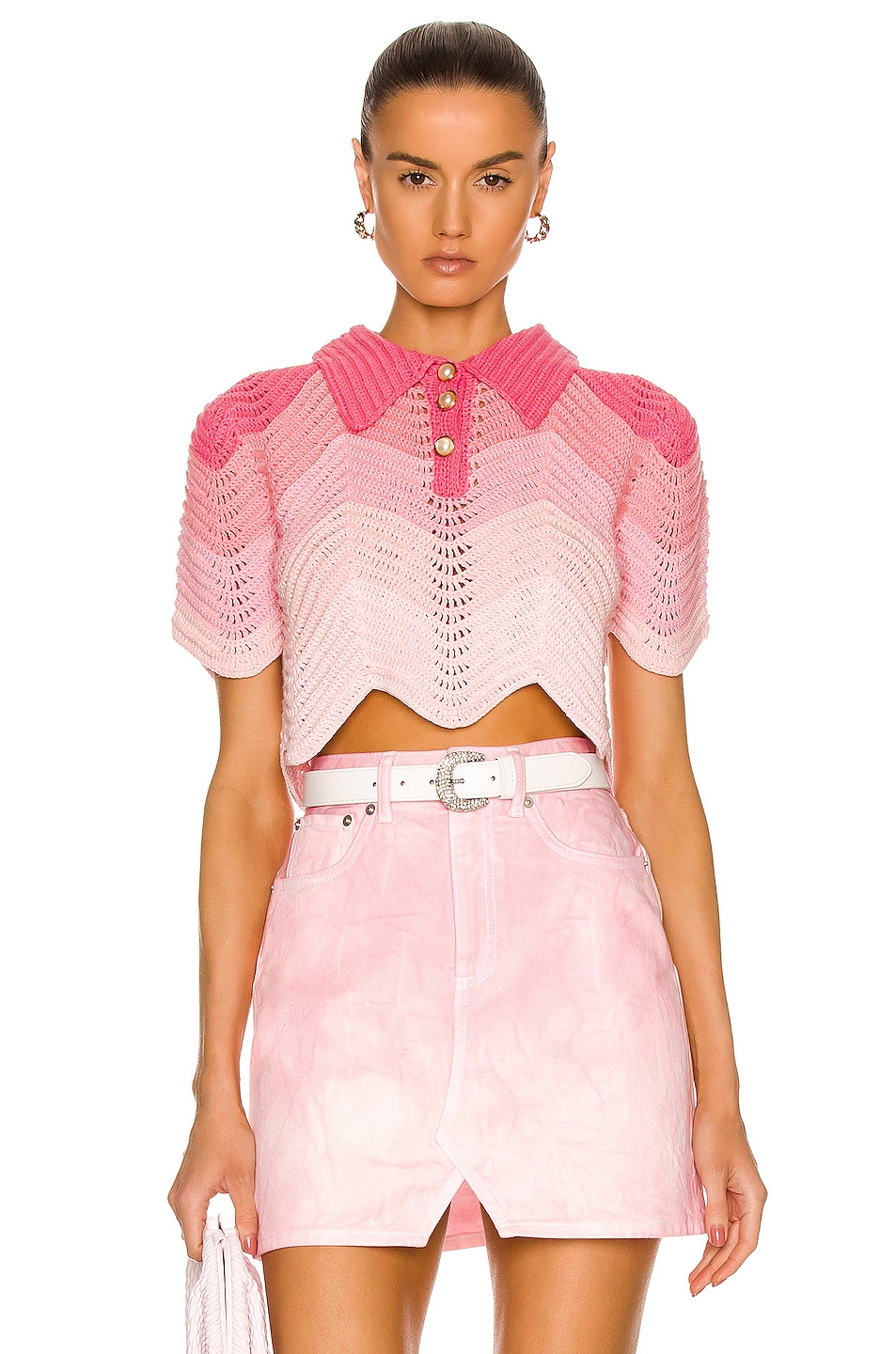 Image 1 of Casablanca Crochet Polo Shirt in Pink