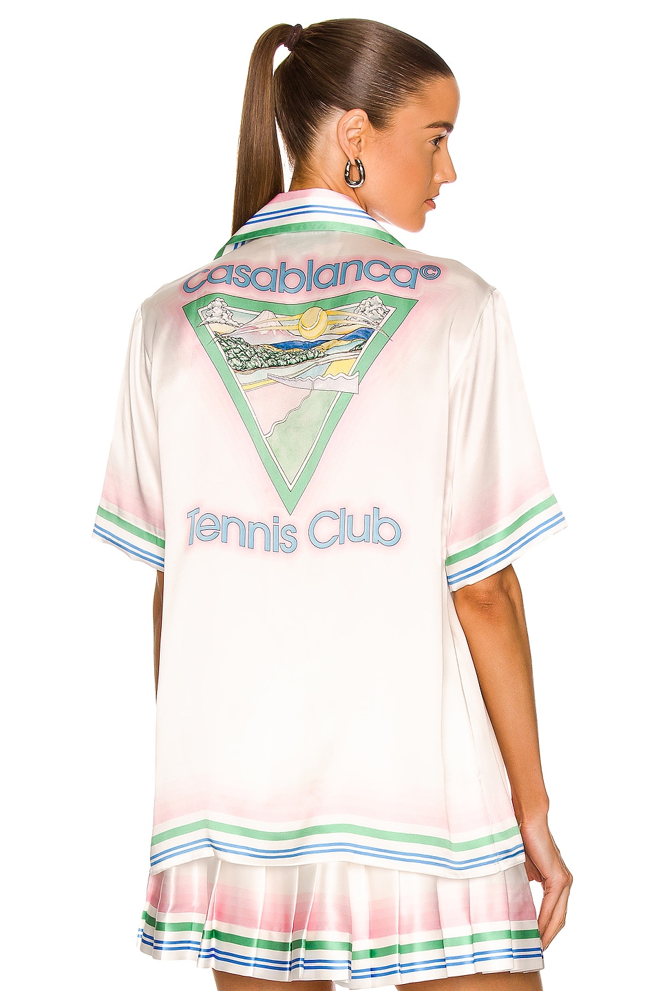 Image 1 of Casablanca Printed Short Sleeve Silk Shirt in Casablanca Tennis Club Icon