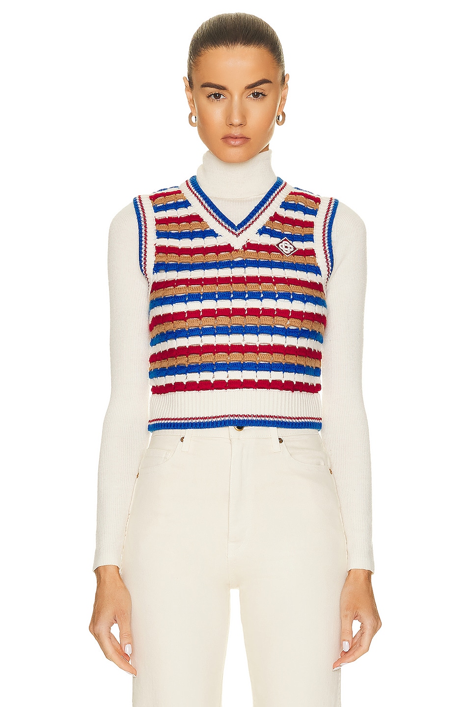 Image 1 of Casablanca Crochet Stripe Vest in Multi Stripe