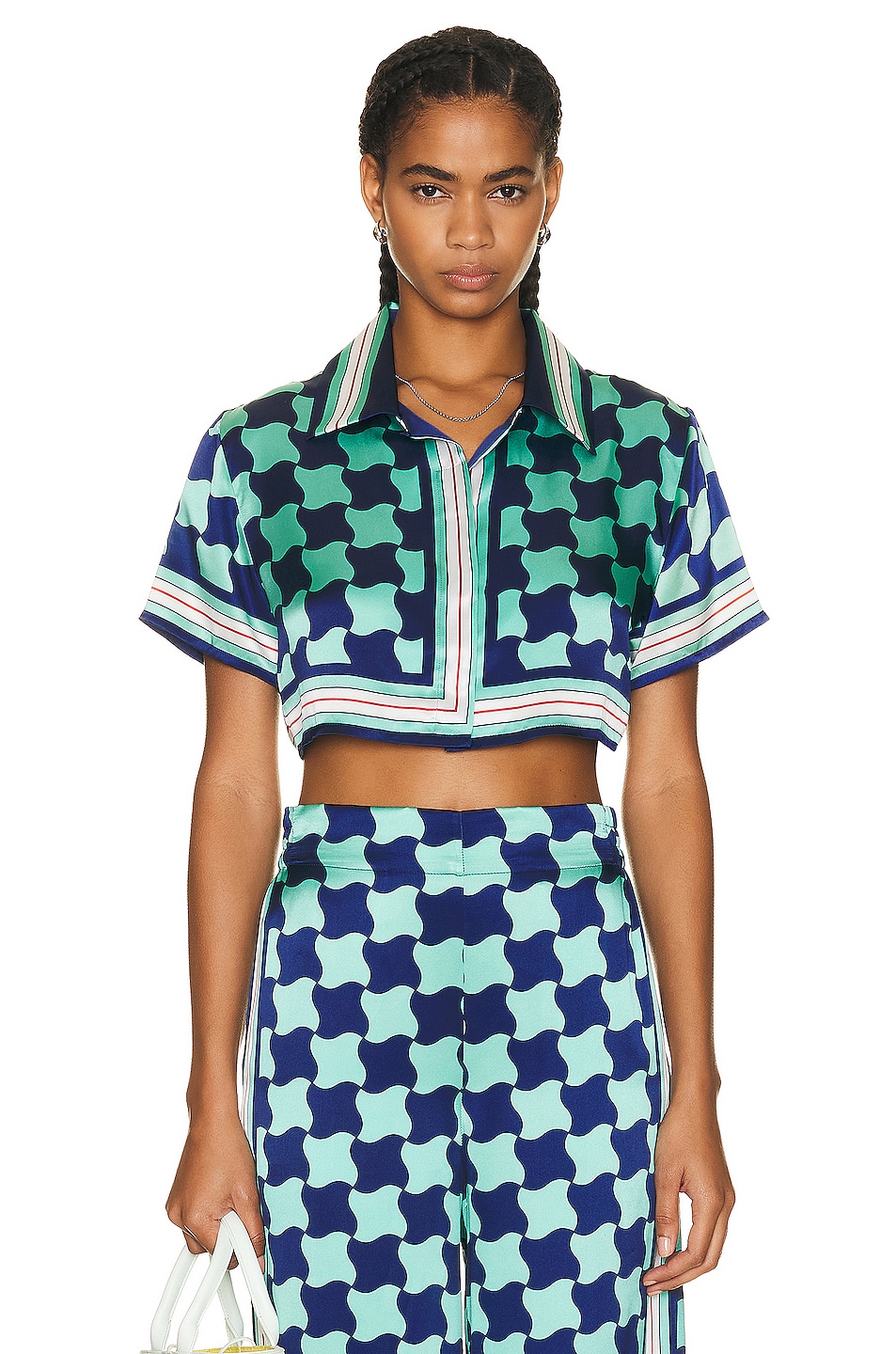 Image 1 of Casablanca Cropped Short Sleeve Shirt in Pool Tile
