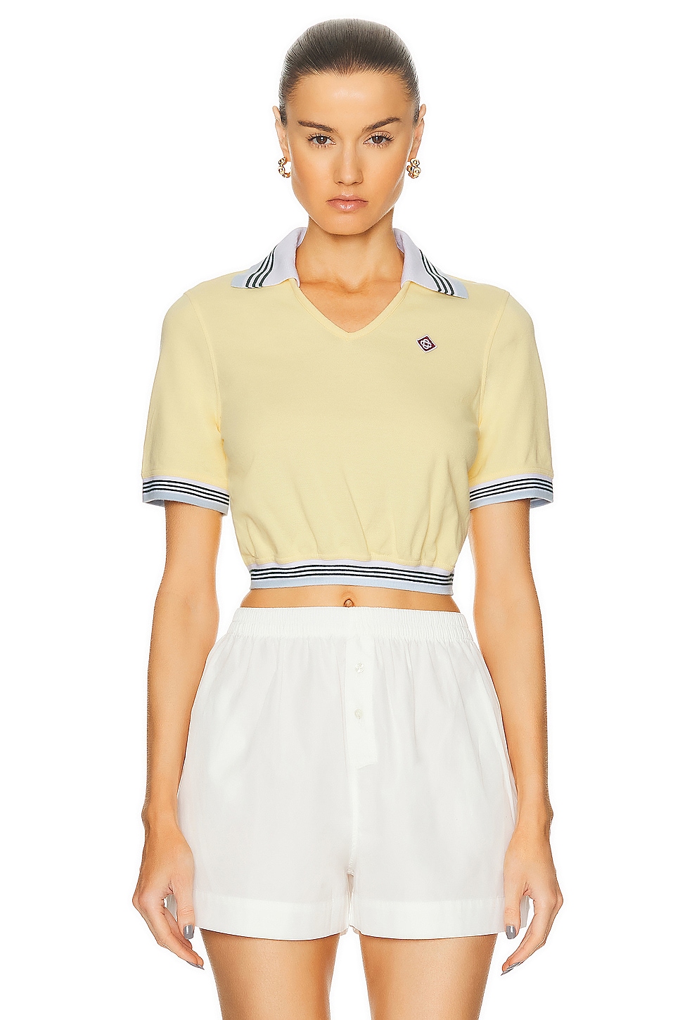 Image 1 of Casablanca Cropped Pique Polo in Pale Yellow
