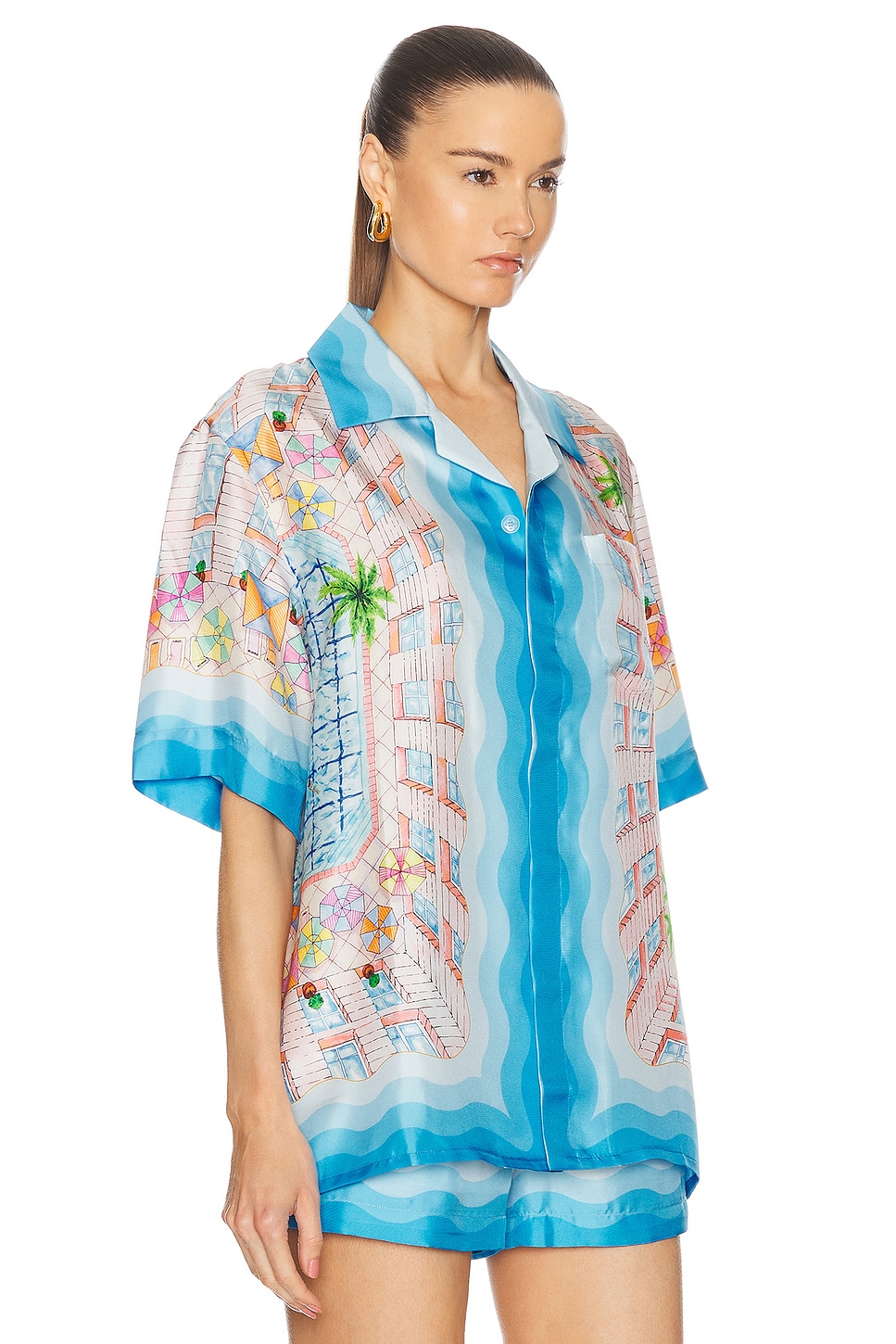 Shop Casablanca Short Sleeve Button Up Top In Le Plongeon