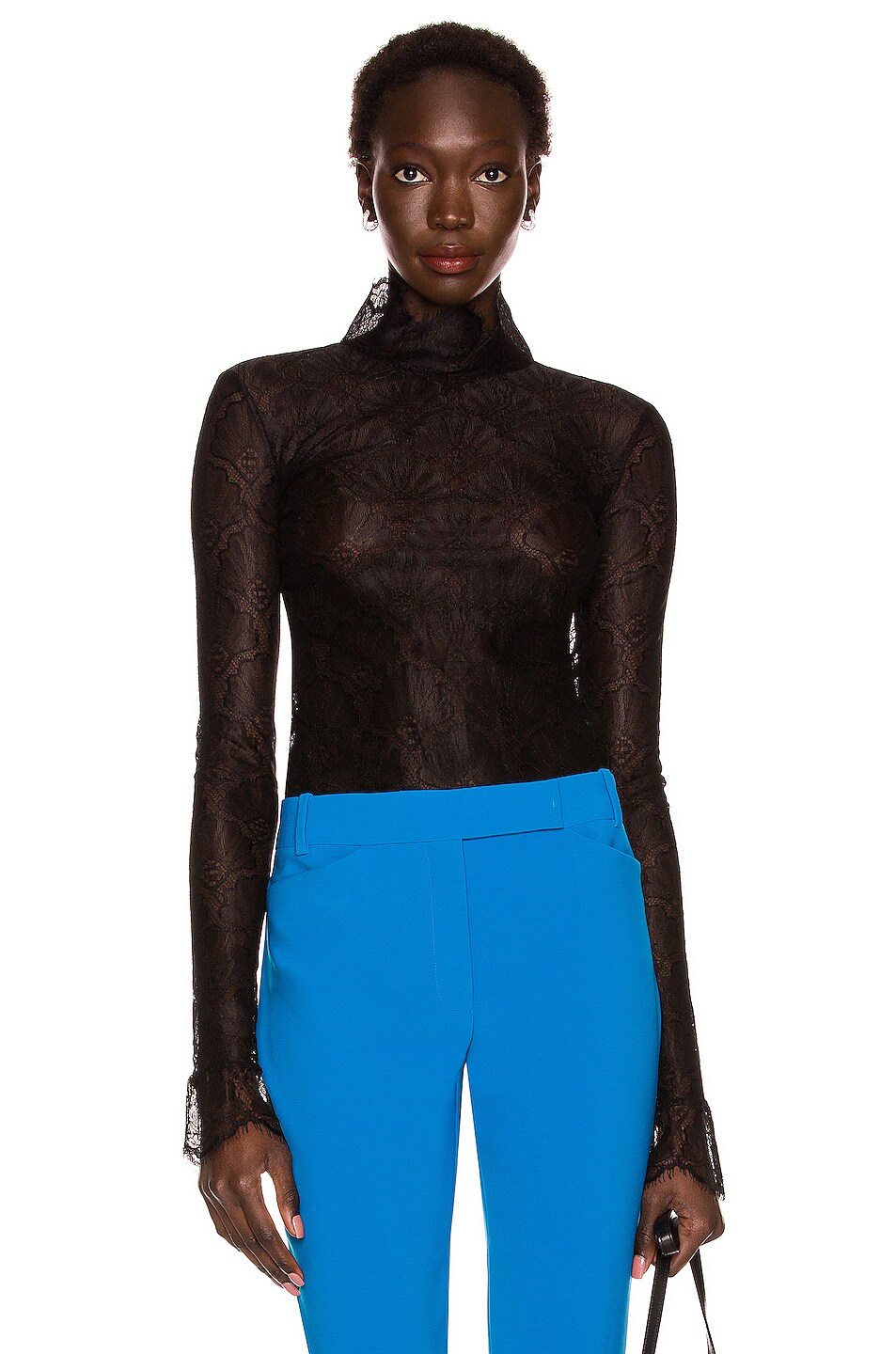 Image 1 of Casablanca Long Sleeve Lace Bodysuit in Black