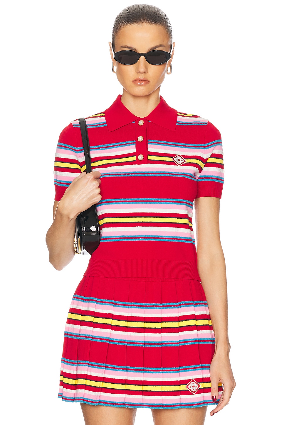 Striped Polo Top in Red