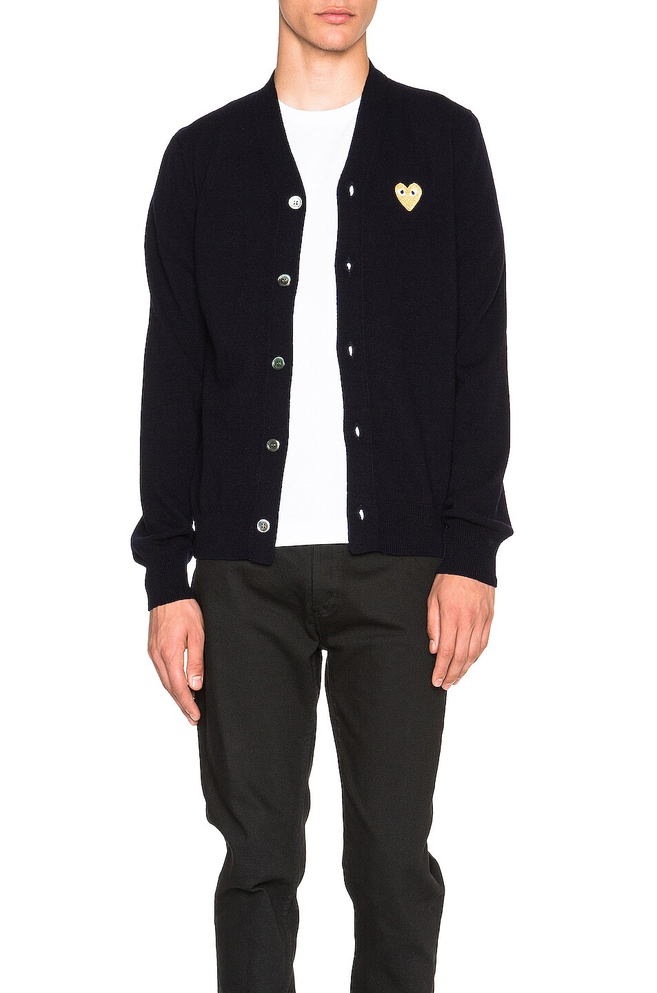 Image 1 of COMME des GARCONS PLAY Cardigan with Gold Emblem in Navy