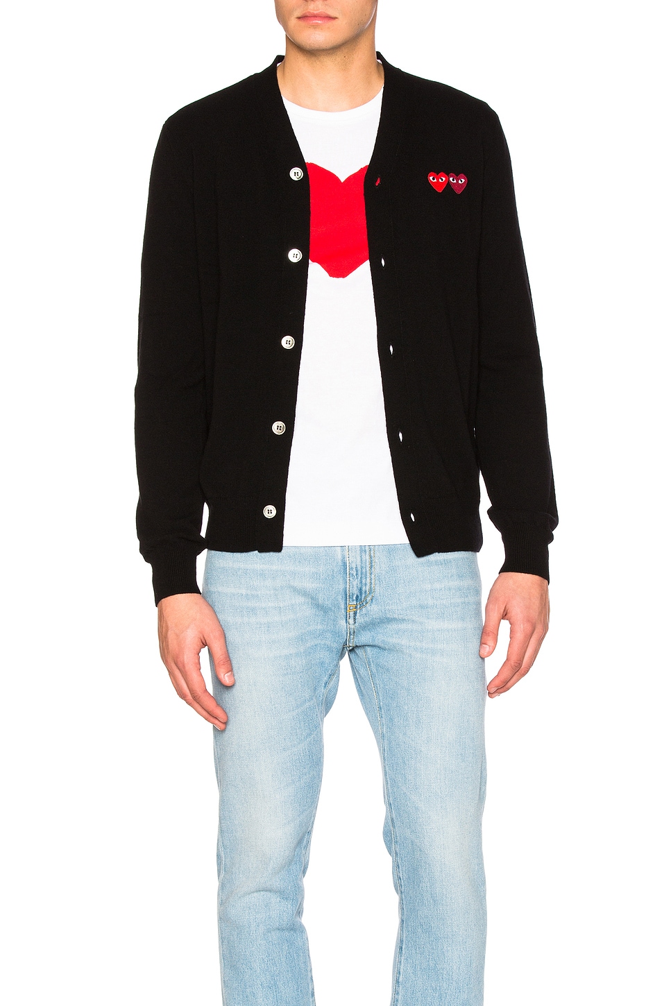 Image 1 of COMME des GARCONS PLAY Double Emblem Cardigan in Black