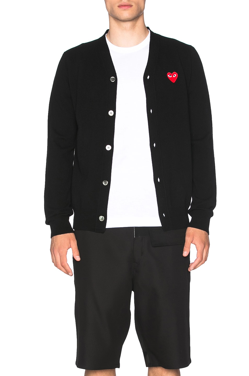 Image 1 of COMME des GARCONS PLAY Lambswool Cardigan with Red Emblem in Black