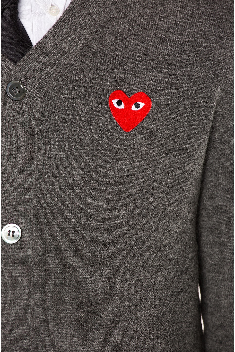 Image 1 of COMME des GARCONS PLAY Lambswool Cardigan with Red Emblem in Medium Grey