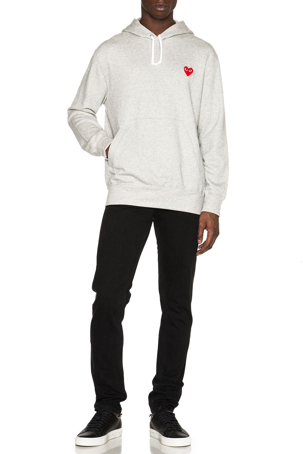 Image 1 of COMME des GARCONS PLAY Red Emblem Cotton Hoodie in Grey