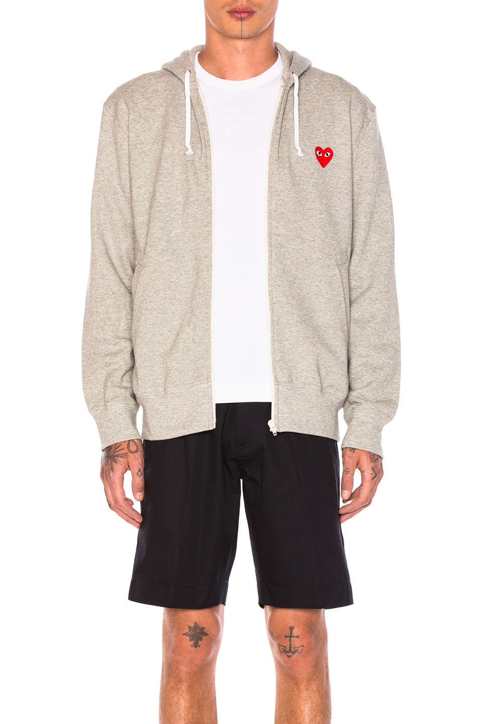 Image 1 of COMME des GARCONS PLAY Red Emblem Zip Cotton Hoodie in Grey