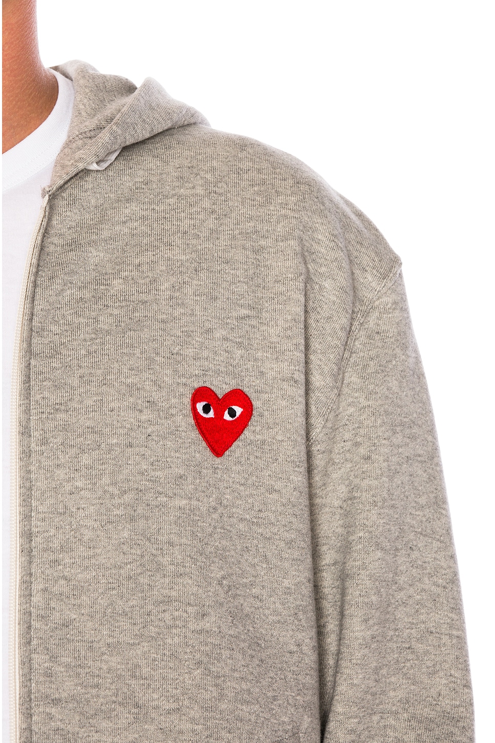 Image 1 of COMME des GARCONS PLAY Red Emblem Zip Cotton Hoodie in Grey