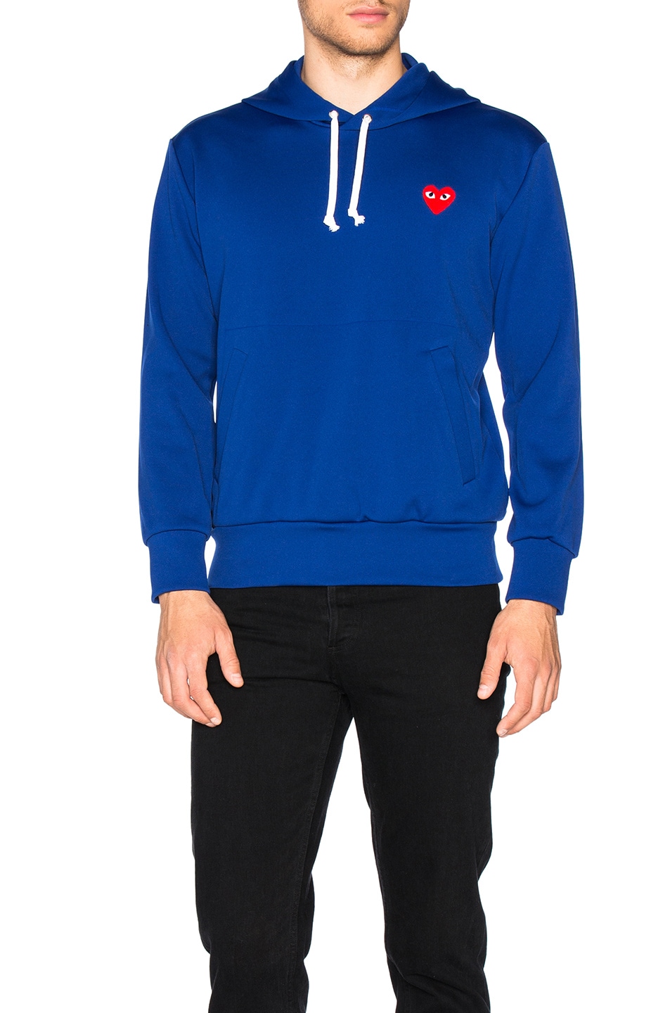 Image 1 of COMME des GARCONS PLAY Red Emblem Poly Hoodie in Navy