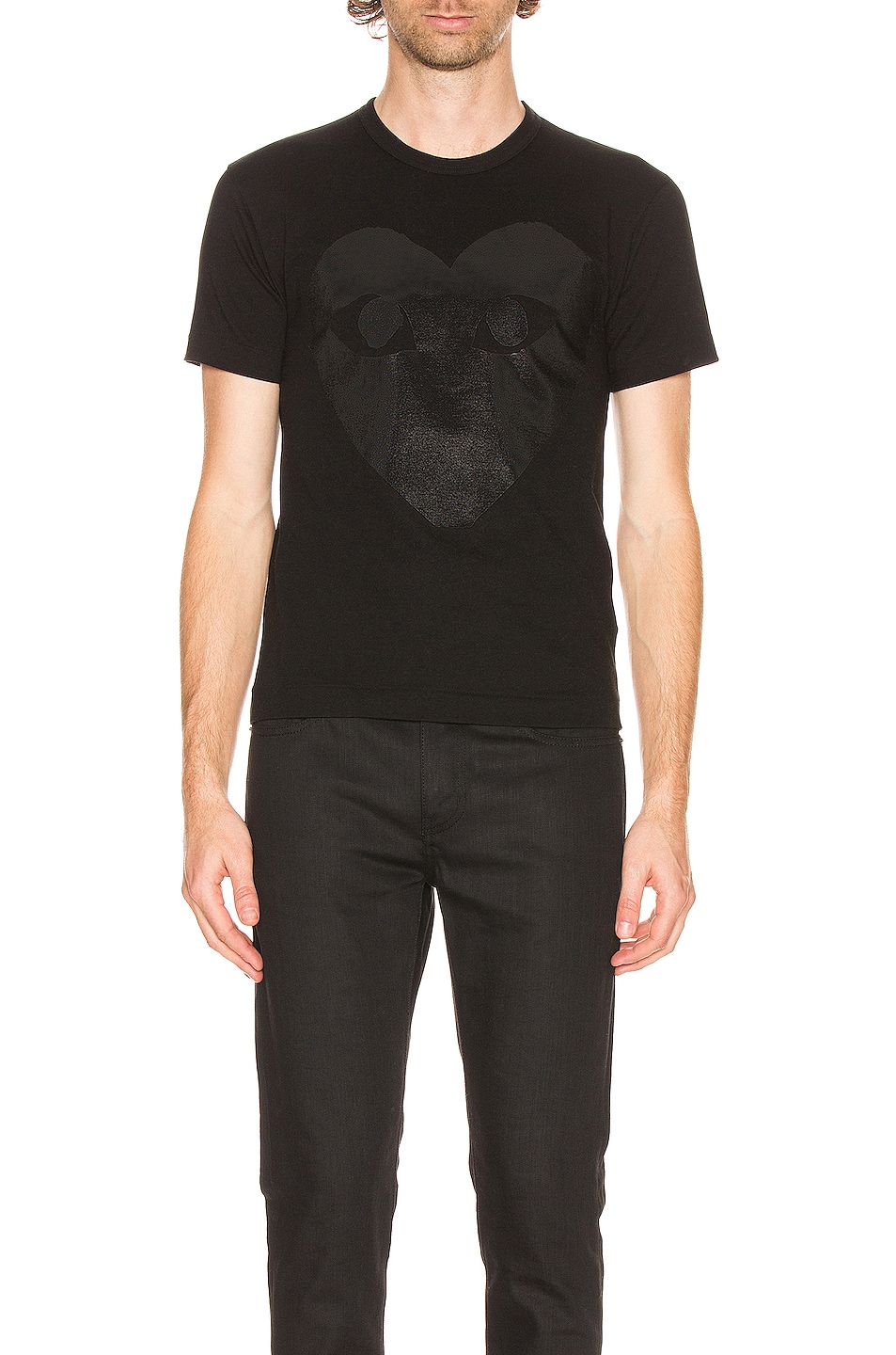 Comme Des Garcons PLAY Printed Heart Cotton Tee in Black | FWRD