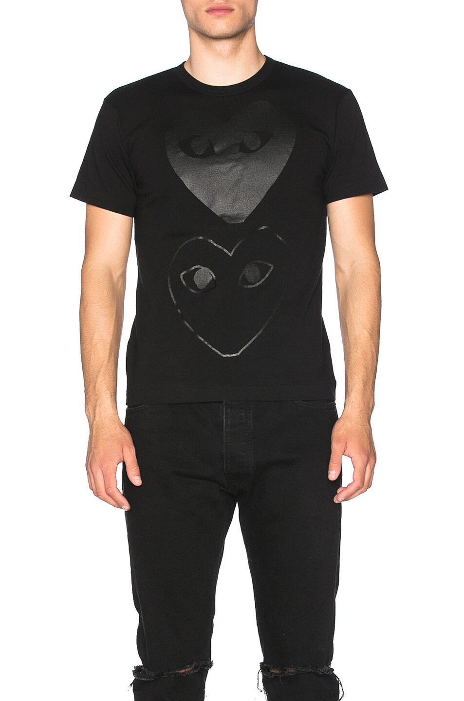 Image 1 of COMME des GARCONS PLAY Double Heart Cotton Tee in Black