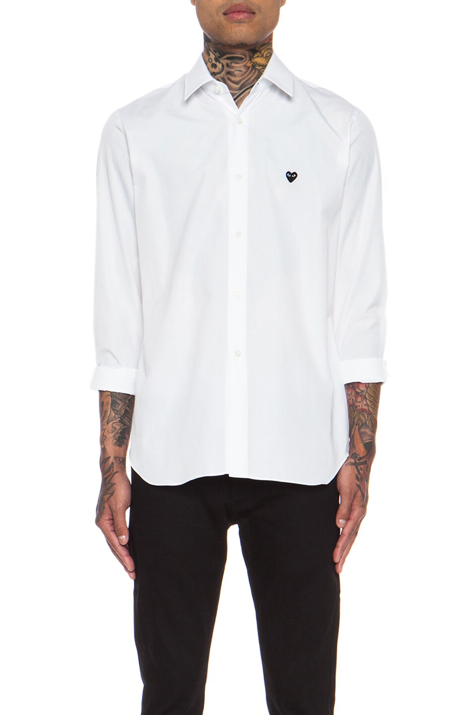 Image 1 of COMME des GARCONS PLAY Small Black Emblem Cotton Button Down in White