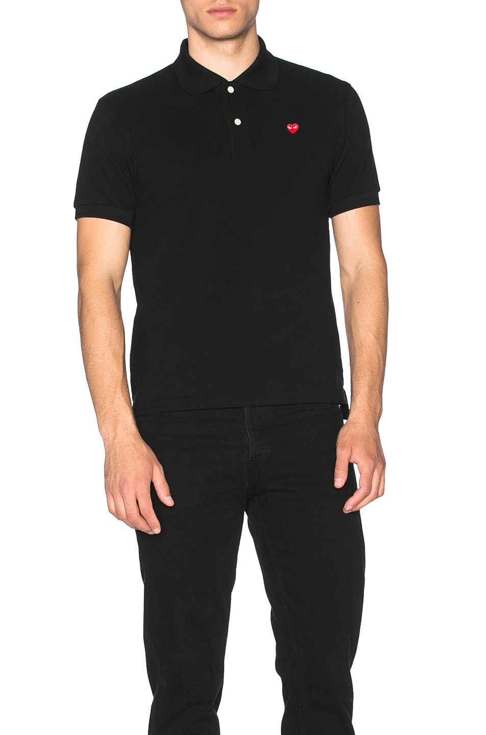 Image 1 of COMME des GARCONS PLAY Small Red Emblem Cotton Polo in Black