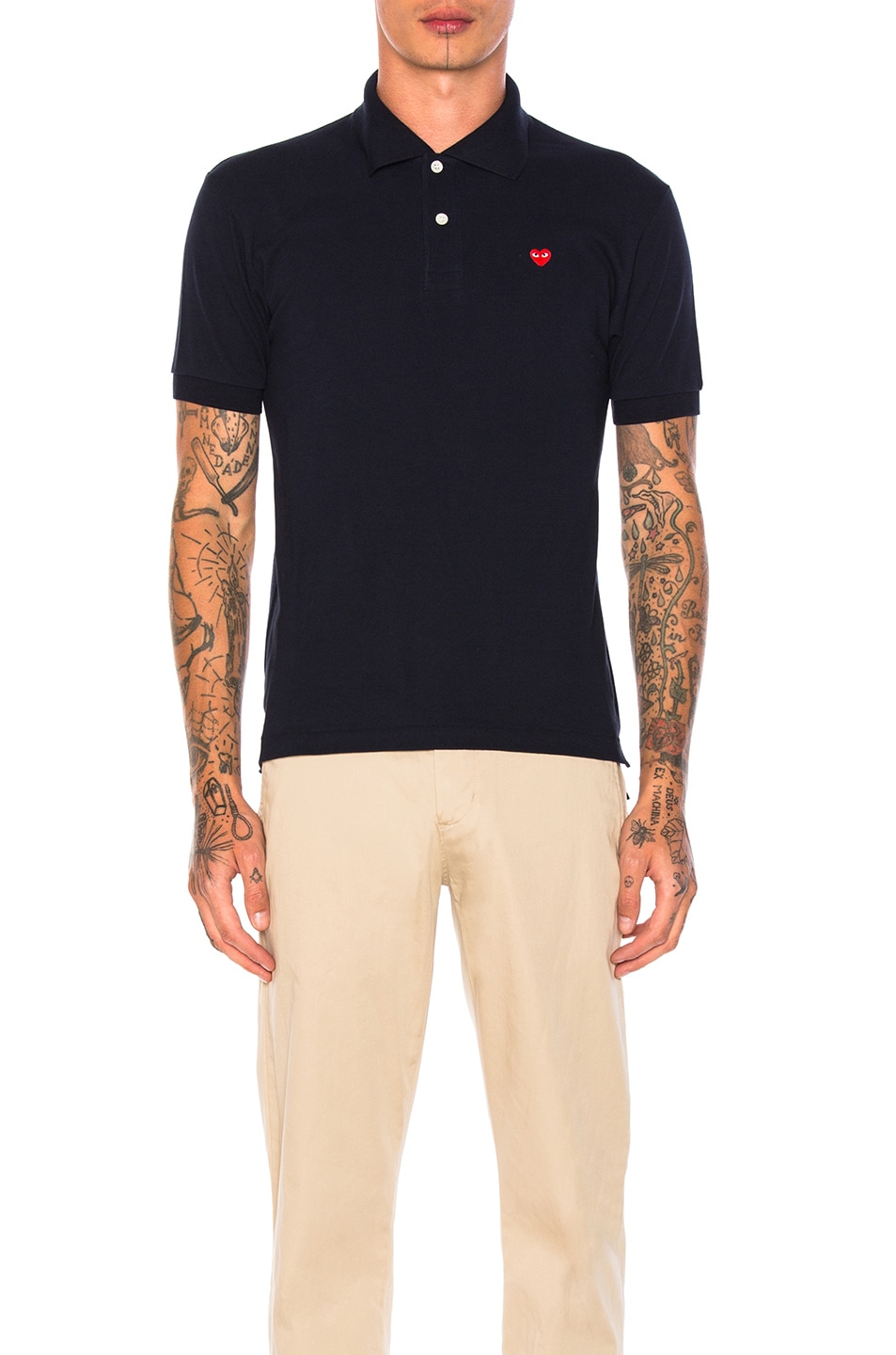 Image 1 of COMME des GARCONS PLAY Small Red Emblem Cotton Polo in Navy