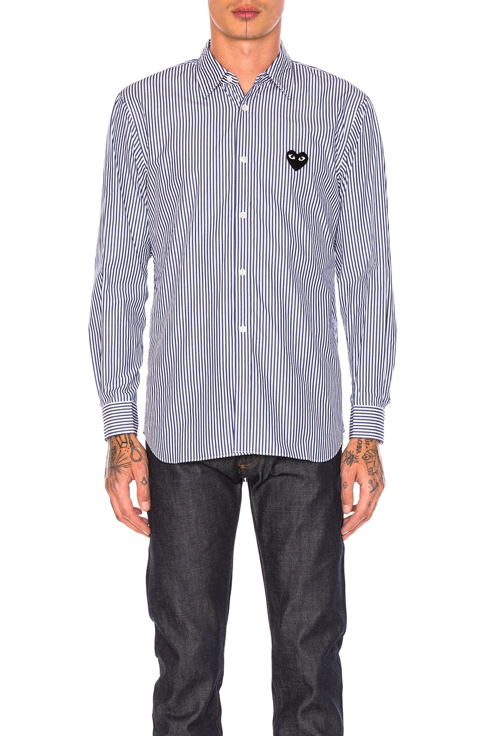 Image 1 of COMME des GARCONS PLAY Broad Stripe Cotton Button Down in Blue