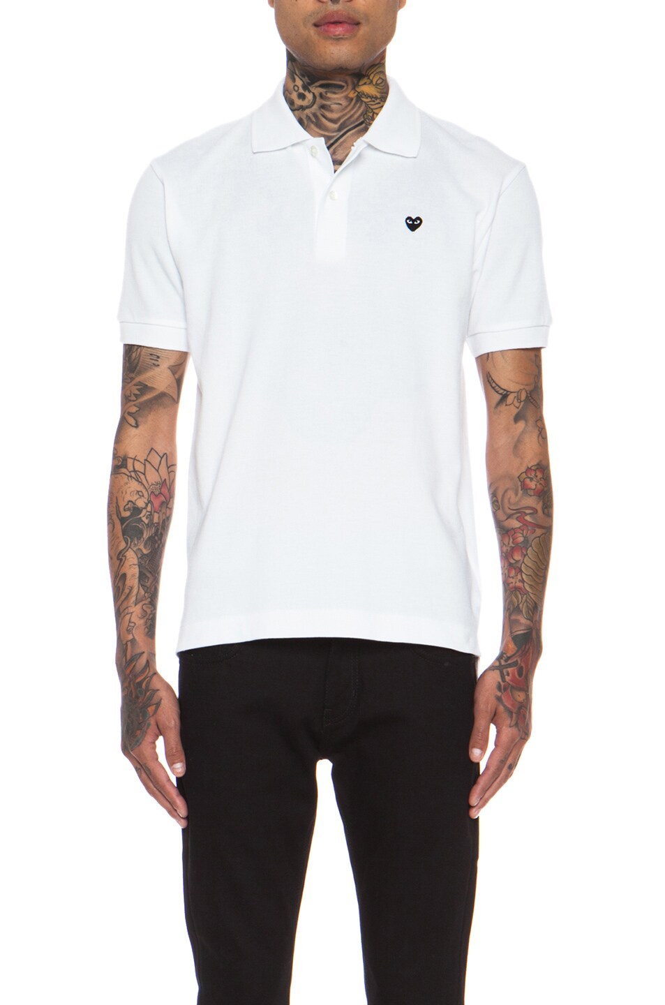 Image 1 of COMME des GARCONS PLAY Small Black Emblem Cotton Polo in White