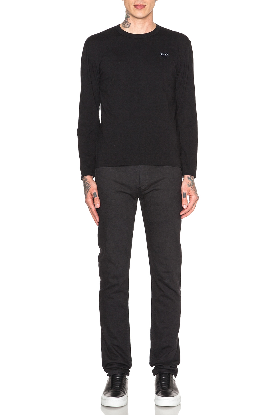 Image 1 of COMME des GARCONS PLAY Black Emblem Cotton Long Sleeve Tee in Black