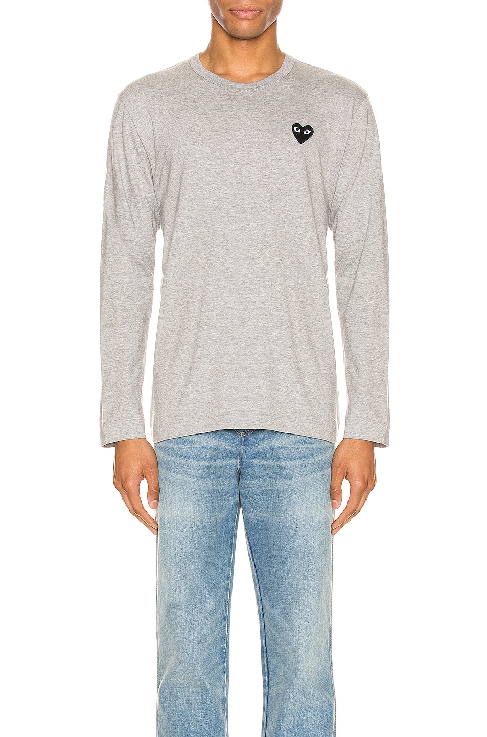 Image 1 of COMME des GARCONS PLAY Black Emblem Cotton Long Sleeve Tee in Grey