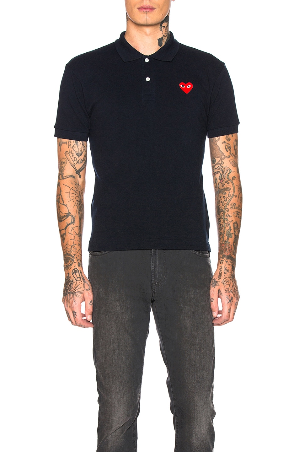Image 1 of COMME des GARCONS PLAY Cotton Polo with Red Emblem in Navy