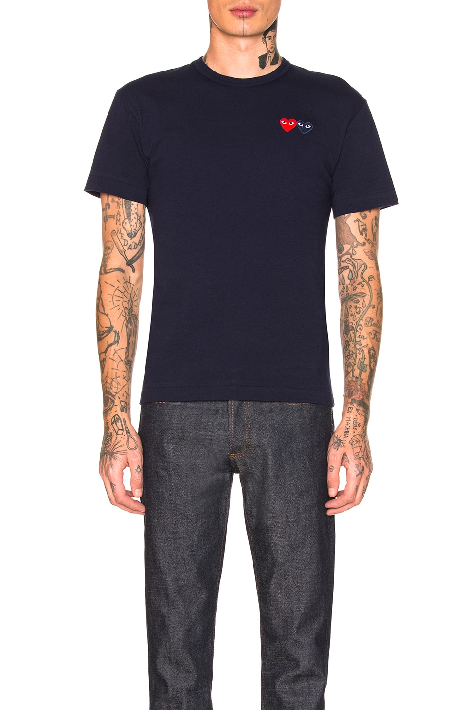 Image 1 of Comme Des Garcons PLAY Double Emblem Tee in Navy