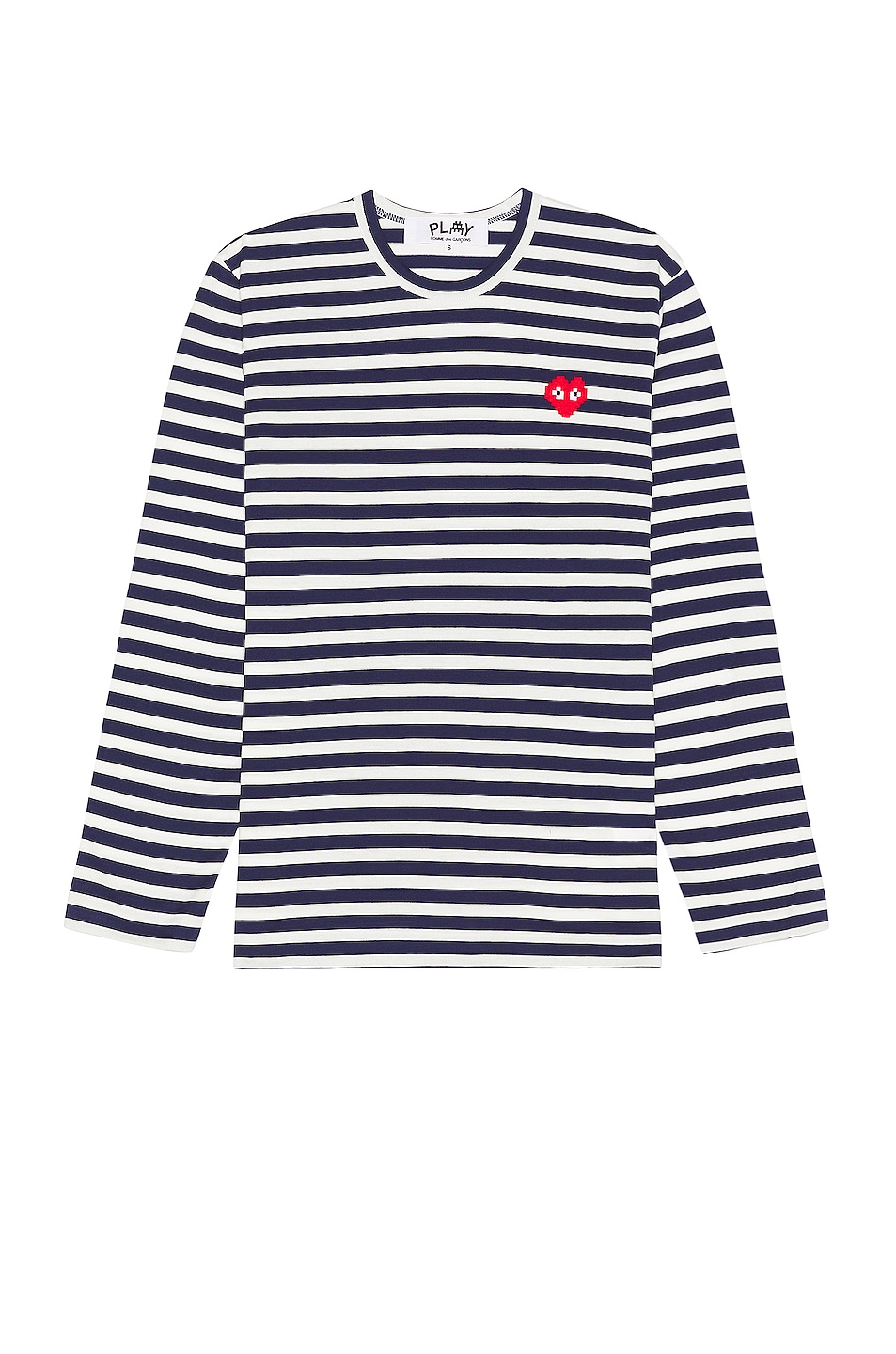 Image 1 of COMME des GARCONS PLAY Invader Stripe Long Sleeve T-Shirt in Navy & White
