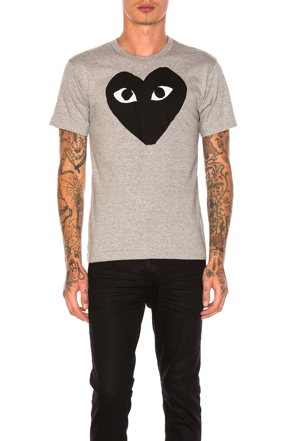 Image 1 of Comme Des Garcons PLAY Emblem Cotton Tee in Grey & Black