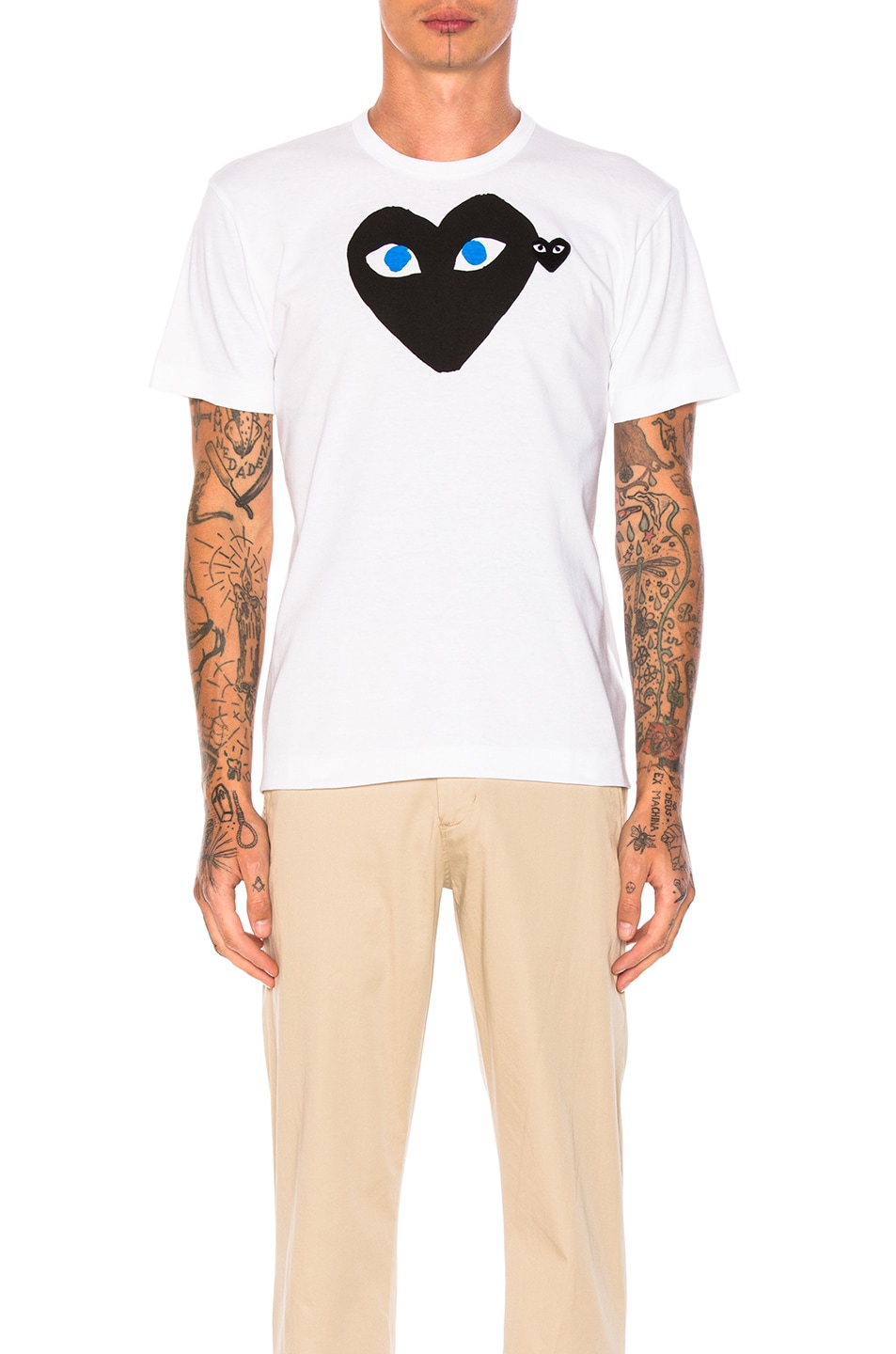 Image 1 of COMME des GARCONS PLAY Blue Eyes Black Emblem Cotton Tee in White