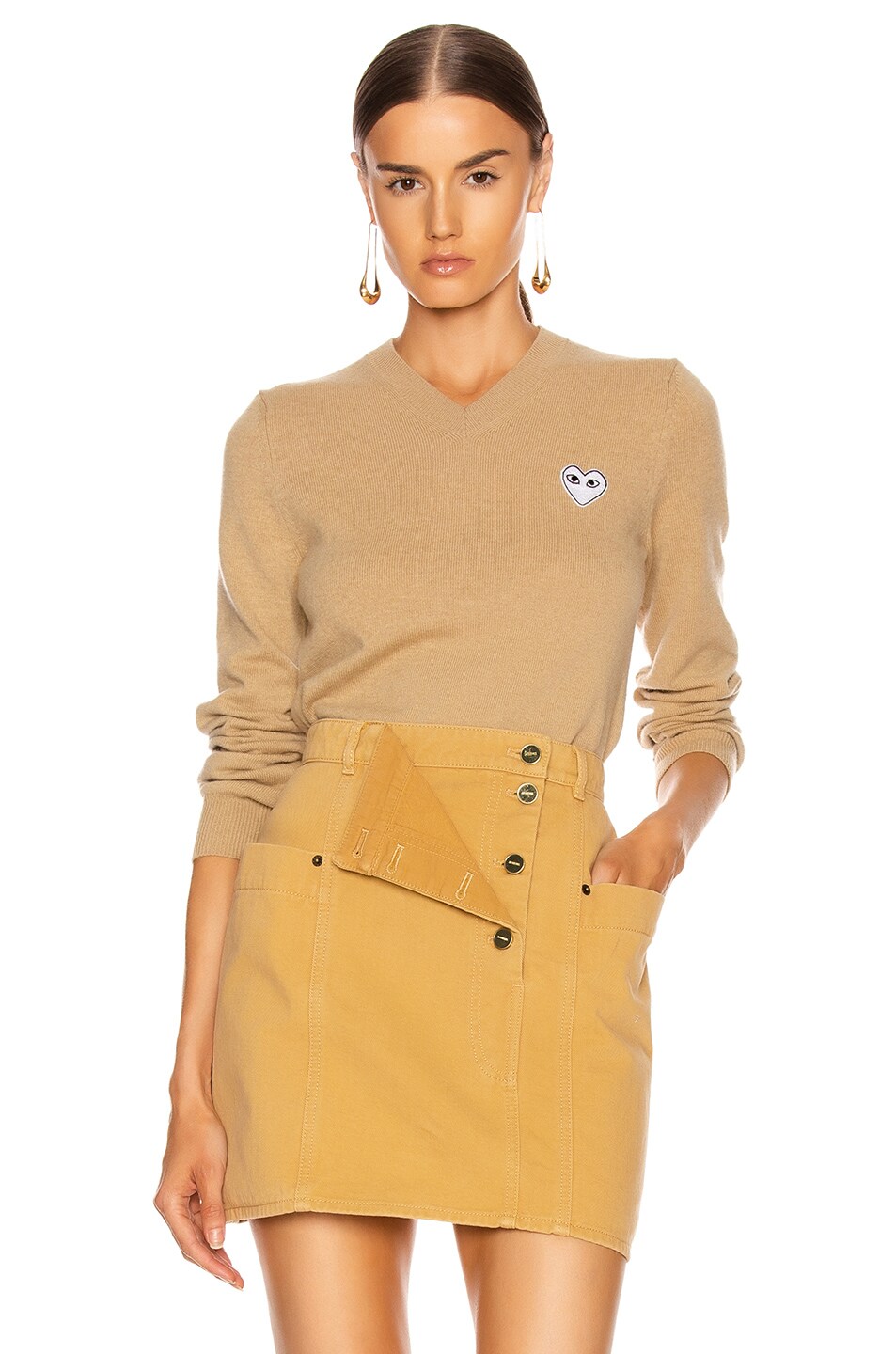 Image 1 of COMME des GARCONS PLAY White Heart Pullover in Tan