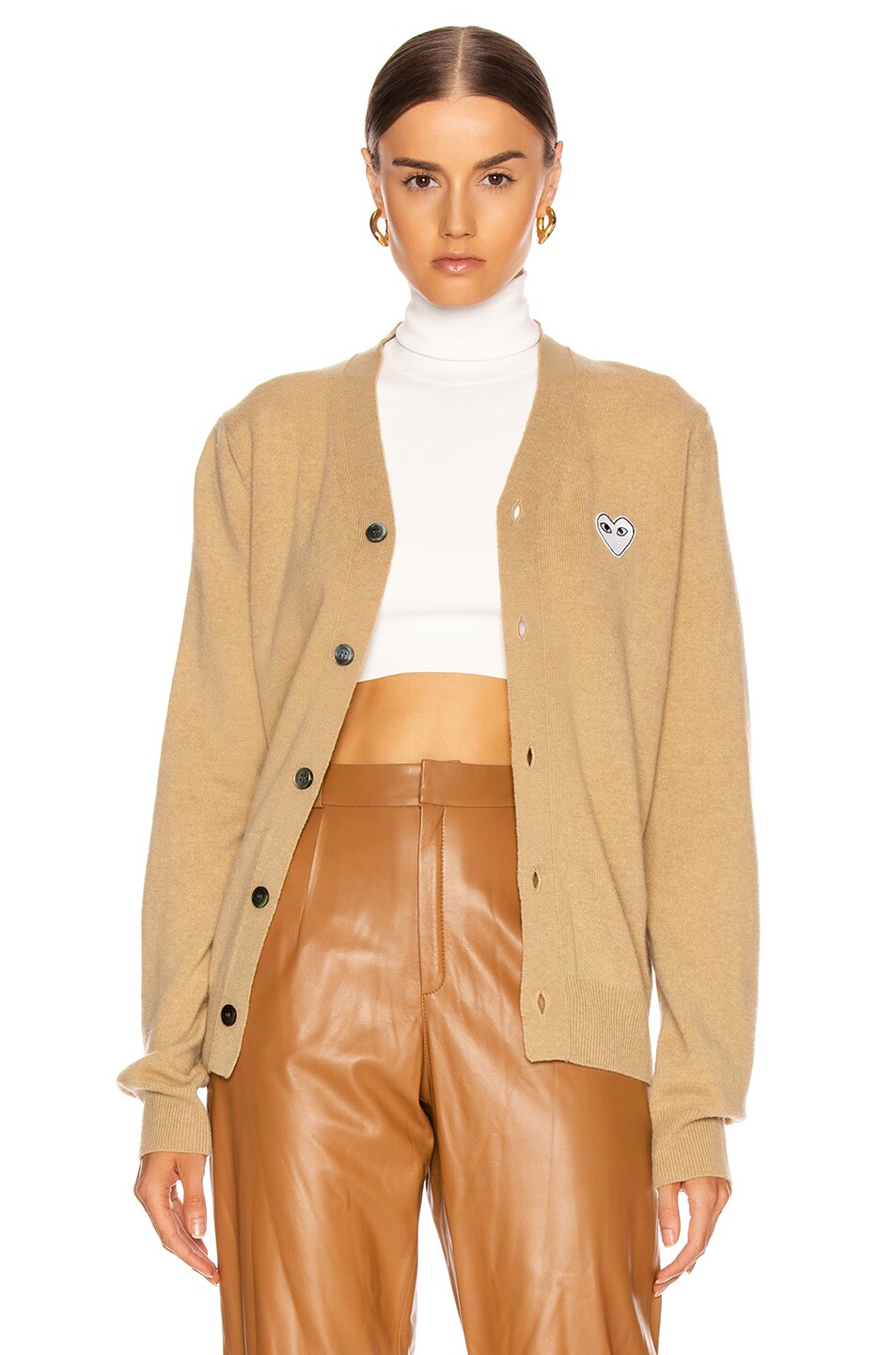 Image 1 of COMME des GARCONS PLAY White Heart Cardigan in Tan