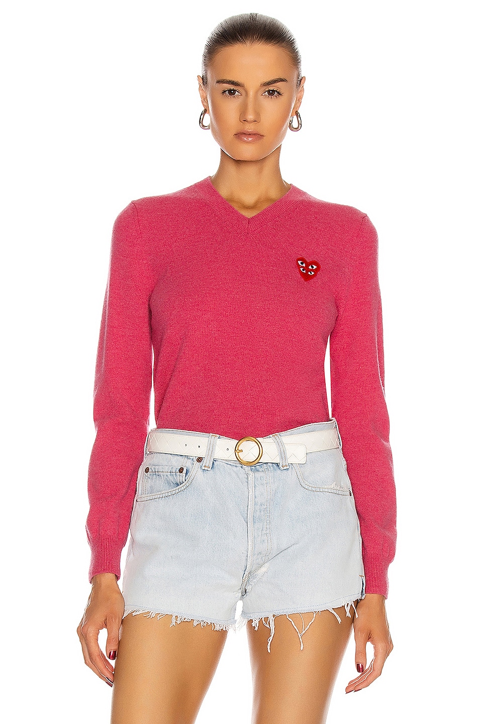 Image 1 of COMME des GARCONS PLAY V-Neck Pullover in Pink